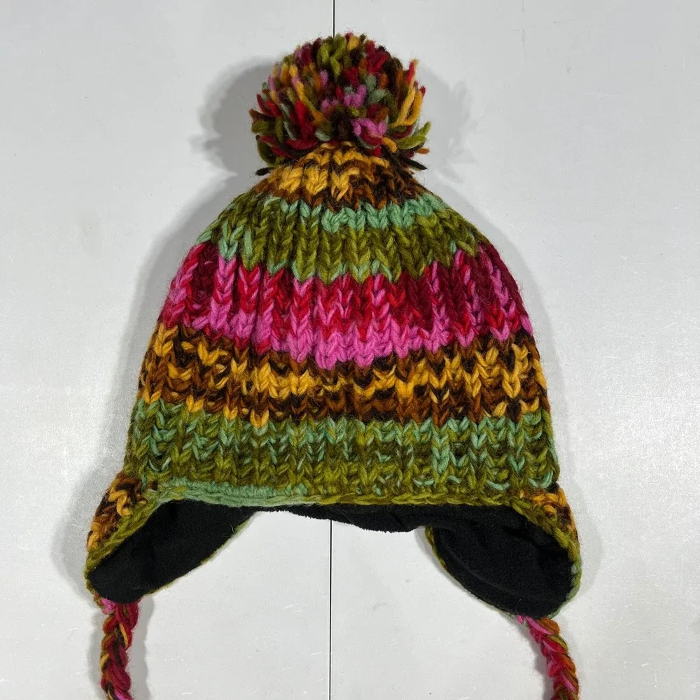 Kathmandu Imports Wool Earflap Granola Hat Fleece Lined Fair Isle Nordic OS